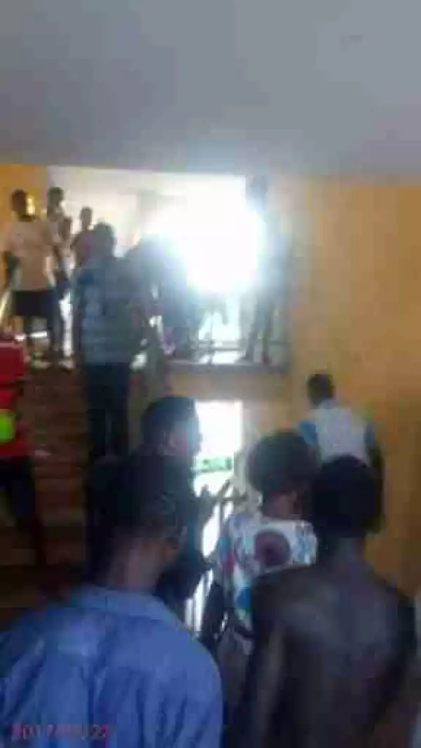 Hilarious As Lady Visits A Guy At His Hostel, Crowd Of Guys Wait Outside To Hail Him (Photos)